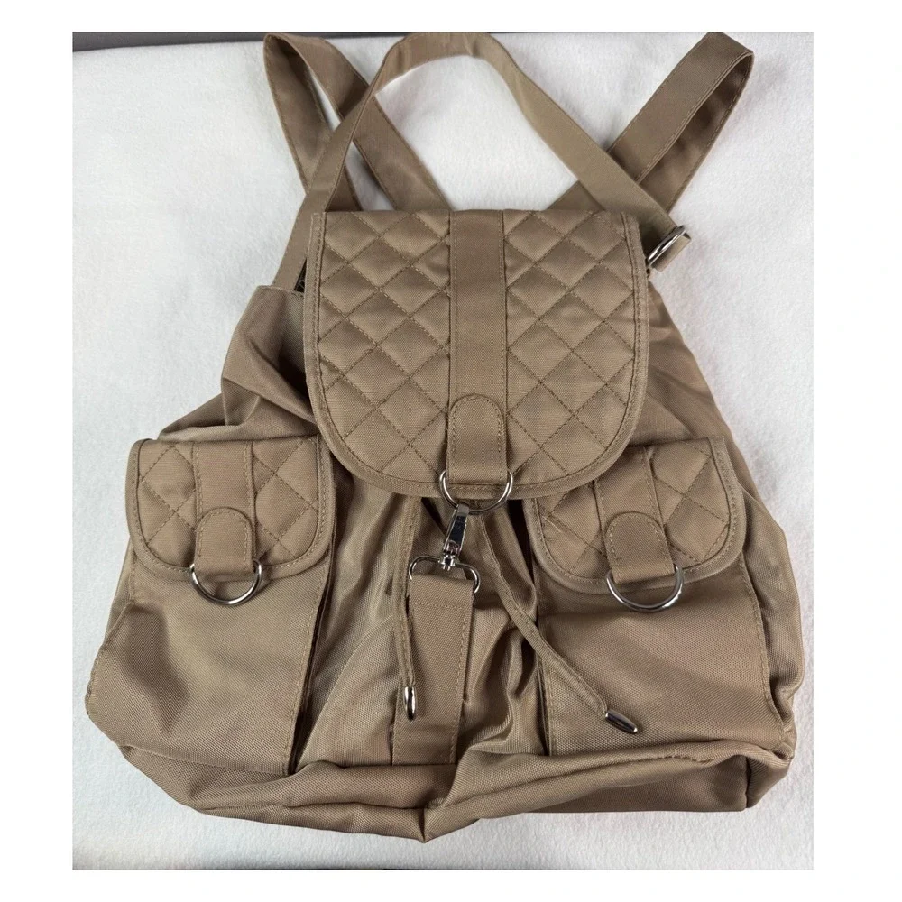 Travelon Anti-Theft Daypack Backpack Womens M Tan Quilted RFID Travel Bag NEW